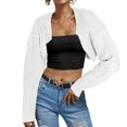 thumbnail image 2 of Women's Long Sleeve Open Front Ribbed Knit Crop Cardigan Loose Drop Shoulder Solid Sweater Top, 2 of 5
