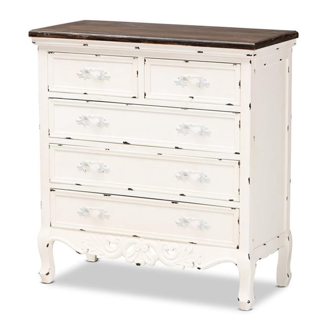 Baxton Studio Levron Armoire de Rangement à 5 Tiroirs en Bois Fini Brun et Blanc