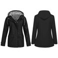 thumbnail image 3 of Women Striped Lining Jacket Outdoor Drawstring Hiking Rain Jacket Winter Warm Hooded Jacket Outwear Sports Coat, 3 of 6
