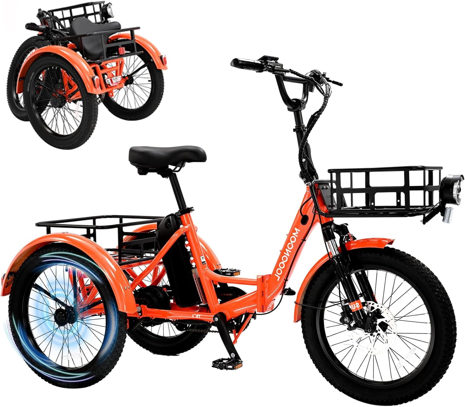 Mooncool Folding Electric Trike for Adults, 20" Fat Tire Foldable Electric Trike, 750W Motor 48V Removable Battery, 3 Wheel Electric Bicycle with Front & Rear Basket