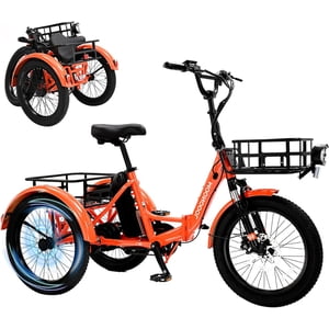 Mooncool Folding Electric Trike for Adults, 20" Fat Tire Foldable Electric Trike, 750W Motor 48V Removable Battery, 3 Wheel Electric Bicycle with Front & Rear Basket