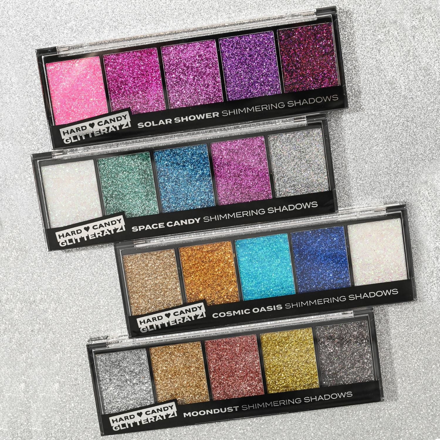Hard Candy Glitteratzi, Eye Shadow Palette, Glitter Finish, Solar Shower, 5 Sparkling Shades