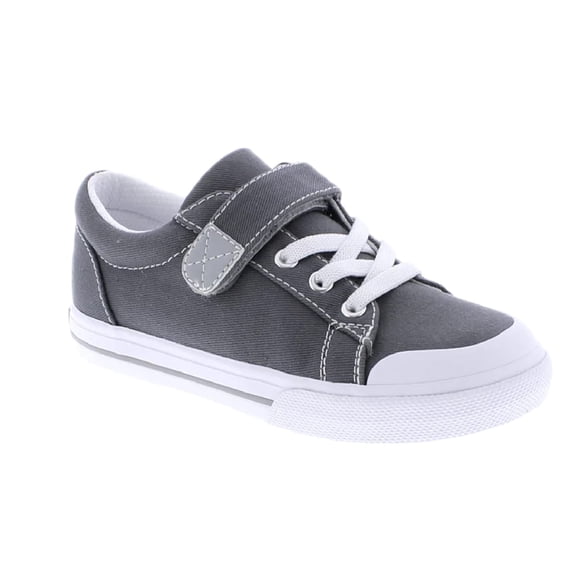 FOOTMATES Jordan Strap Canvas Flats Boys and Girls Shoes - Tennis Sneakers with Wide Toe Box, Custom-Fit Insoles, Vulcanized Outsoles - Gray, 12 Little Kid (4-8 Years)