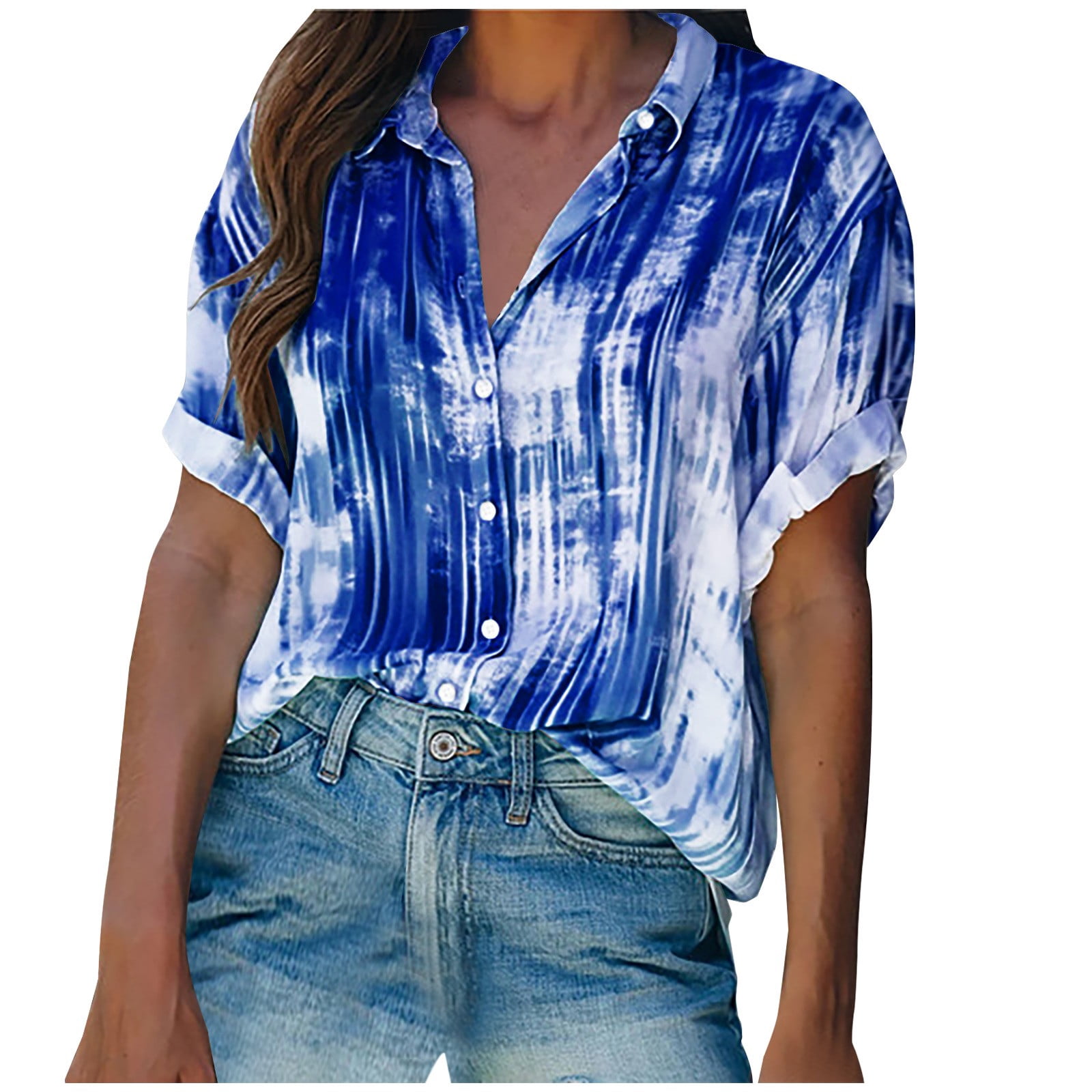 Womens Short Sleeve Blouses Womens Button Printed Short Sleeve Backswing Length V-Neck T- Blouses Women Short Sleeve Tops Women Short Sleeve Blouse Short Sleeve Tops for Women