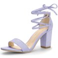 thumbnail image 1 of BLISSFUL STEP Sandales pour Femmes Unies d'Été à Talons Blocs à Lacets Violettes 8, 1 of 6