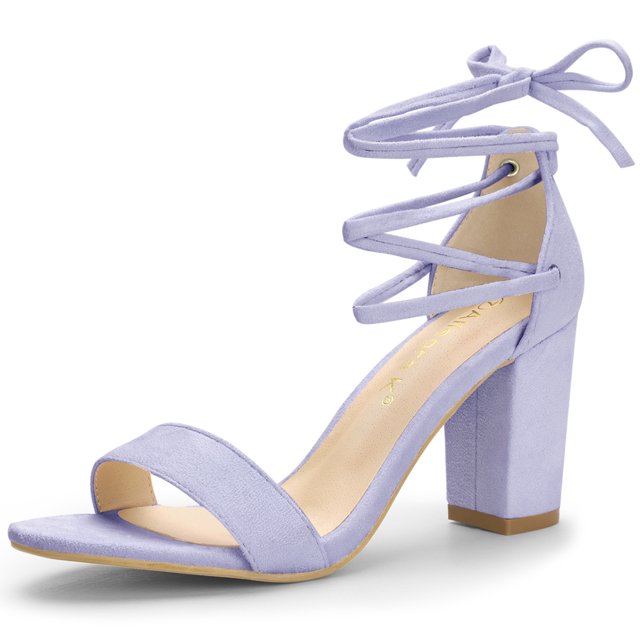 BLISSFUL STEP Sandales pour Femmes Unies d'Été à Talons Blocs à Lacets Violettes 8