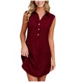 thumbnail image 1 of SDNall Robe Chemise Sans Manches à Col pour Grande Taille avec Poches, Mini-Robe Décontractée Unie, 1 of 9