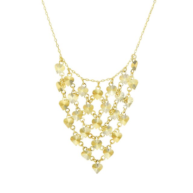 14k Yellow Gold Diamond Cut Heart Drop Charm Necklace, 17"
