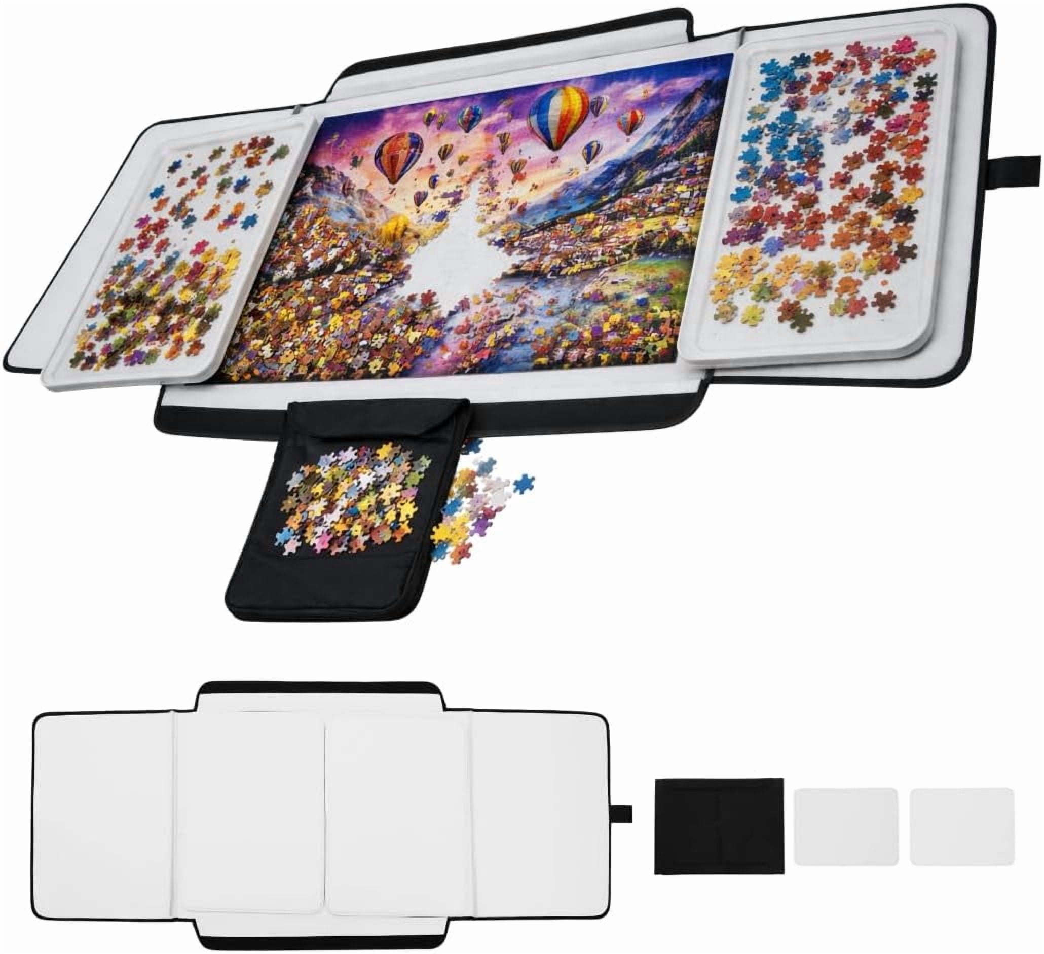 Boîte de Rangement Portable pour Puzzle Tradeopia Noire jusqu'à 1500 Pièces, avec Plateaux de Tri et Plateau Détachable