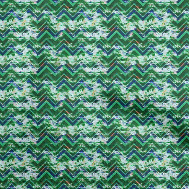 oneOone Polyester Spandex Green Fabric Abstract Zigzag Fabric For Sewing Printed Craft Fabric By The Yard 56 Inch Wide