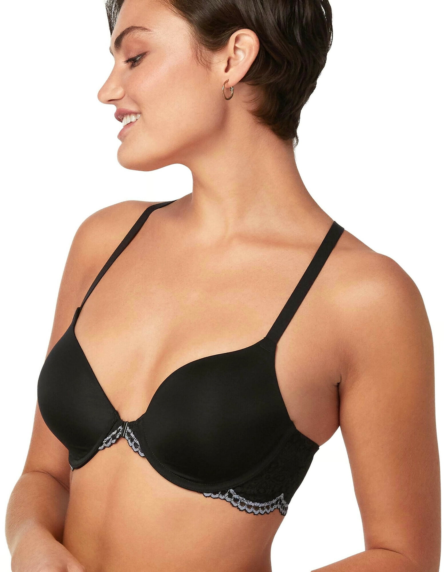 Maidenform Womens Pure Genius T-Back Bra with Lace, 40B, BlackEiffel Gray