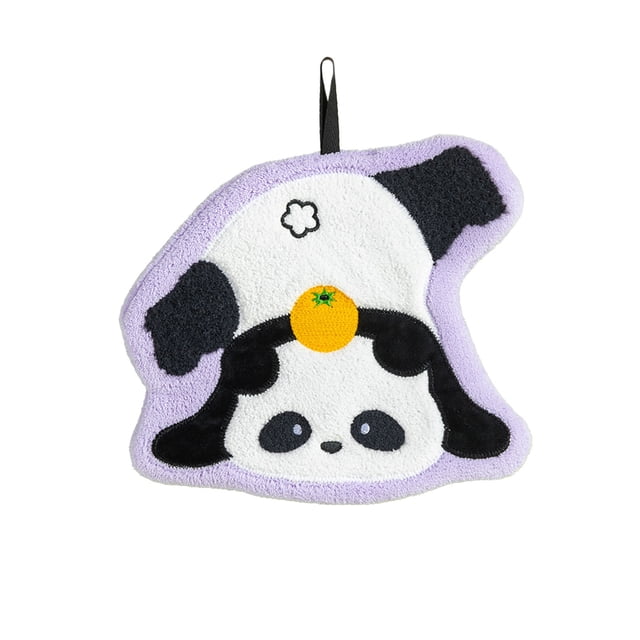 Kitchen Hand Towels 8.6 in x 7.8 in Black Polyester Absorbent Drying Towel with Cute Panda Design Hangable for Holiday Gift
