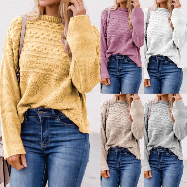 REDHOTYPE Femmes Col Rond Pull en Tricot en Vrac Casual Pull à Manches Longues Top
