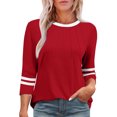 thumbnail image 1 of SwiftWear T-Shirts pour Femmes Manches 3/4 Tendance Été Haute Saturation Chemises Rayées Couleur Unie Tunique Décontractée Habillée, 1 of 5