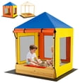 thumbnail image 1 of Gymax Kids Wooden Sandbox w/ Canopy  Sand Pit w/ Windows & Curtains Bench & Storage, 1 of 10