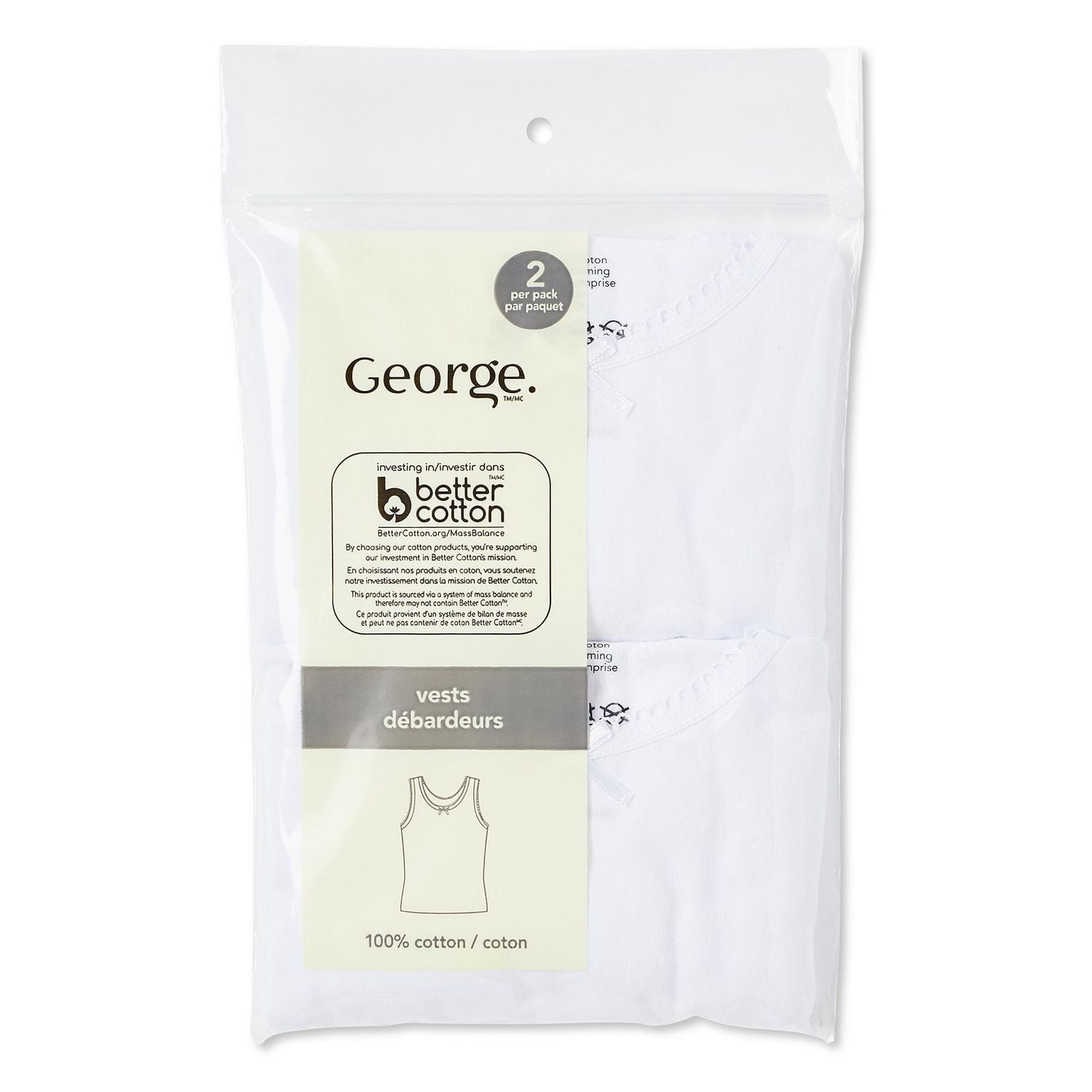 George Girls' Cotton Vest 2-Pack