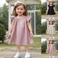 thumbnail image 1 of NJDVHB Robes d'Hiver pour Tout-Petits, Robe de Princesse pour Fillette, Robe de Fête pour Filles, Robe Décontractée Ample à Manches Volantées Unie pour Enfants, Col Rond, Manches Courtes, Rose, 130, 1 of 5