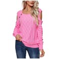 thumbnail image 1 of Yuyuzo Womens Crewneck Tops Long Sleeve off Shoulders Button Knit Pullover Solid Color Fall Tops, 1 of 5
