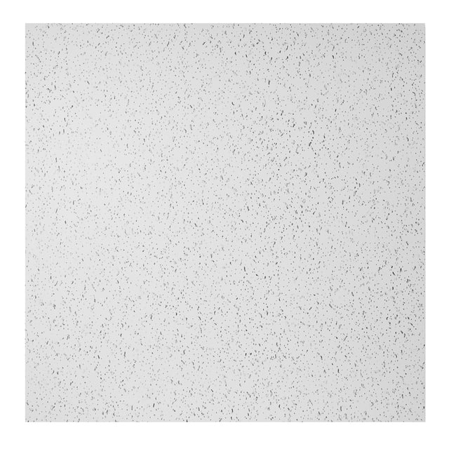 Genesis Printed Pro Ceiling Tiles sample measuring 6 inches by 6 inches, featuring a white cellular PVC material with a printed surface. The tile has a smooth texture with a speckled design, offering waterproof, washable, and fire-rated properties. Ideal for drop-in installation in homes, basements, commercial kitchens, and high-humidity areas.