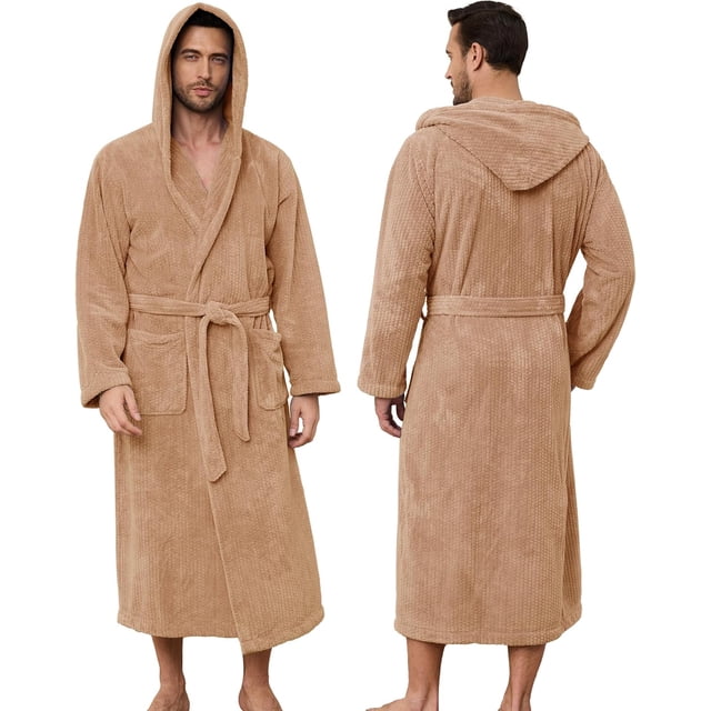 Men's Bathrobe with Hood, Soft Long Towel Robe for Men - Super Absorbent Quick Dry yet Warm