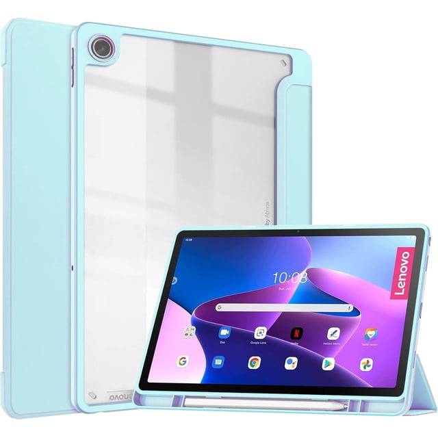 KOMI Tablet PC Case Case Compatible with Lenovo Tab M10 Plus (Gen 3 2022) 10.6"Tablet Case, TPU Slim Cover Auto Wake/Sleep Smart Case with Clear Transparent Back Shell Back tablet protection Sky Blue