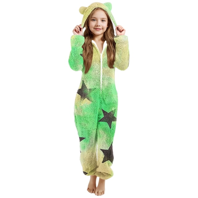 EGNMCR Combinaison Fille à Manches Longues Combinaison à Manches Longues à Capuche Pyjama Combinaison Décontractée d'Hiver Chaude Combinaison de Nuit Fille Combinaison en Polyester