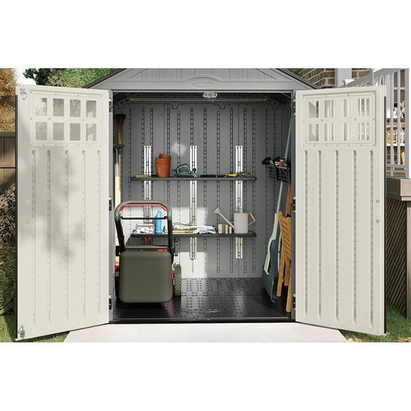 Suncast Resin Shed Shelf Kit – 2 Shelves, 50 lb. Capacity Each, 760 sq. in., Storage Shed Accessory