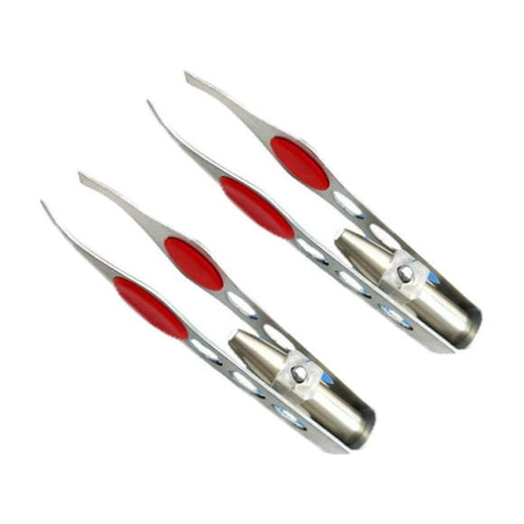 CUITING 2 Pcs Pinces à Épiler pour Sourcils pour Femmes avec Lumière LED Pince de Précision pour Toilettage des Sourcils Rouge
