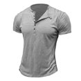 thumbnail image 1 of Dvkptbk Homme Manches Courtes Uni Décontracté Mode Col Rond Chandail Boutons T-Shirt Blouse, 1 of 4