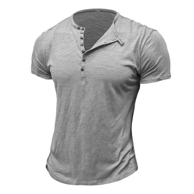 Dvkptbk Homme Manches Courtes Uni Décontracté Mode Col Rond Chandail Boutons T-Shirt Blouse