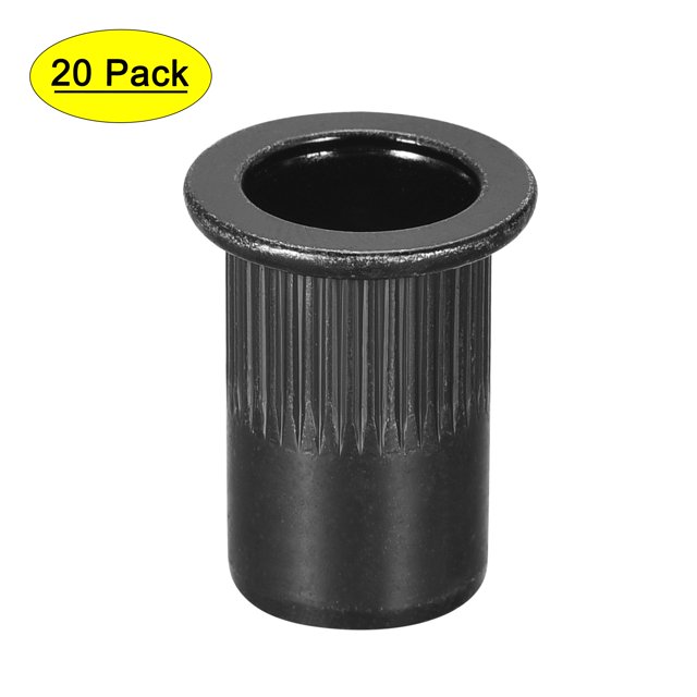 Uxcell Rivet Nuts Carbon Steel Knurled Flat Head Insert Nut Fastener Black M10 20 Pcs