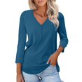 thumbnail image 2 of Timegard Womens Tops V-Neck Button 3/4 Sleeve Solid Color Tee Shirts Casual Tunic Tops for Leggings, 2 of 6
