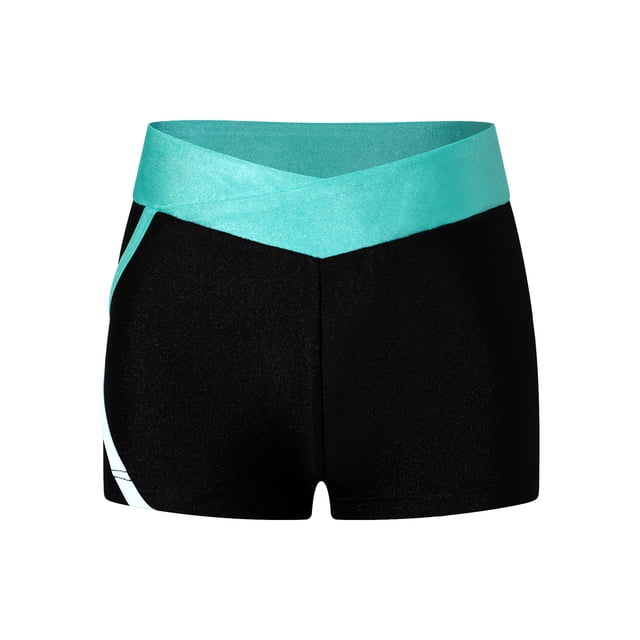 Hansber Shorts de Danse pour Enfants Taille Basse Élastiques Extensibles Moulants Bas de Course Shorts de Natation pour Filles Bleu Vert 10