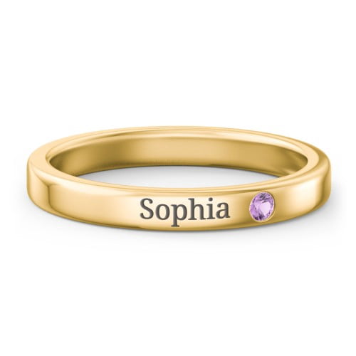 Stackable Birthstone Ring with Engraving - Amethyst (February)