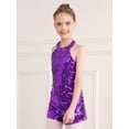 thumbnail image 2 of Aislor Combinaison Courte une-Pièce Sans Manches Scintillante à Paillettes Intégrales pour Filles, Anniversaire, Fête, Violet, 6, 2 of 7