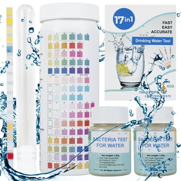 POINTERTECK Trousses de Test d'Eau avec Tube Trousse de Test de Qualité d'Eau Précise pour Eau de Puits et de Robinet 100 Bandes 2 Puissance E. coli Trousse de Test d'Eau Potable Fiable pour Dureté PH Mercure Plomb Ir