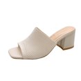 thumbnail image 1 of WLOELOEW Square Toe Sandals For Women In Beige Block Heel Casual Mesh Material Foot Length 10.24 Inches Us Size 9, 1 of 9