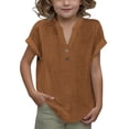 thumbnail image 1 of DecSea Linen Shirts for Kids 2025 Summer Button Down V Neck Short Sleeve Tops Casual Solid Blouses, 1 of 9