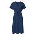 thumbnail image 4 of 2025 Robe d'Été pour Femmes, Confortable, Ample, Ligne A, Robe d'Été pour Femmes, Couleur Unie, Manches Courtes, Décolleté en V Profond, Robe Longue, 4 of 4