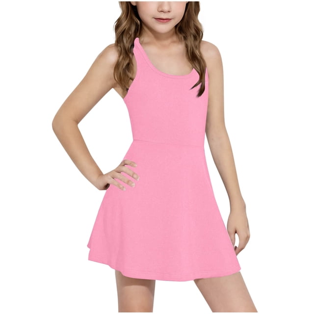 Diufon Robe de Tennis pour Filles Enfants Sans Manches Dos Nageur Robe de Golf Été Décontractée École Ligne A Robes de Sport