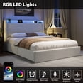 thumbnail image 3 of Boucle Queen Bed Frame with Storage Headboard, Upholstered Bed Frame Full Size with Charging Station, LED Lights, 4 Storage Drawers, No Box Spring Needed, Noise Free, White, 3 of 9