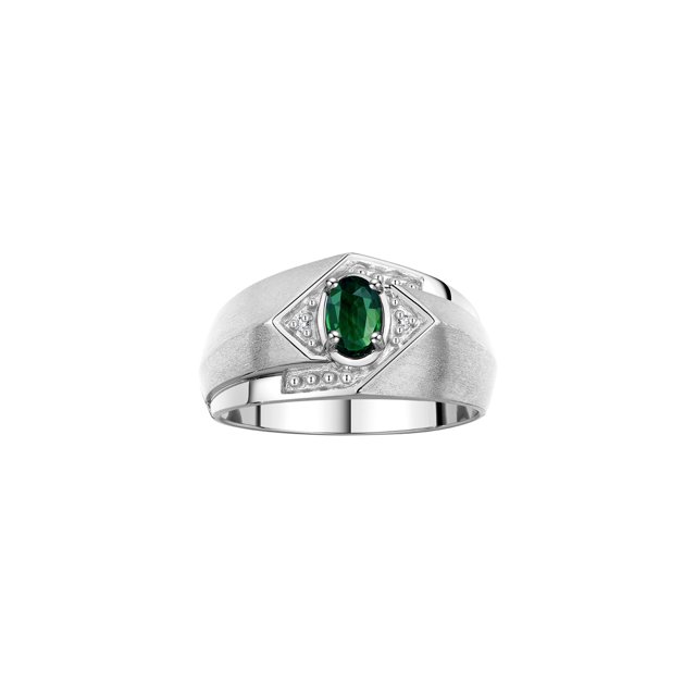 RYLOS Mens Rings Sterling Silver Ring 6X4MM Oval Shape Gemstone & Diamond Ring Green Sapphire September Birthstone Rings For Man Silver Rings, Size 12