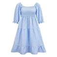 thumbnail image 4 of Femmes Été Robe Bohème Adultes Off-Épaule Smocked Puff Manches Plaid une Seule Pièce, 4 of 7