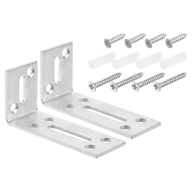 Unique Bargains Attaches d'Angle en L, Lot de 2 80x30x40 mm - Code d'Angle Galvanisé Ajustable à 90 Degrés, pour Raccommodage de Meubles (Argent)