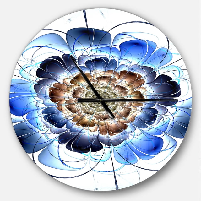 DesignArt Dark Blue Fractal Flower Large Wall Clock