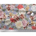 thumbnail image 3 of Soimoi Tissu en Coton Gris Cambric Imprimé Feuilles & Roses Floral au Mètre 42 Pouces de Large, 3 of 3