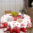 thumbnail image 3 of Valentines Day Tablecloth Round 60 Inch Red Heart Love Turck Table Cloths Circle Red and Back Plaid Table Cover Washable Wipeable Polyester Tabletop for Dining Kitchen Picnic Party Decor, 3 of 6