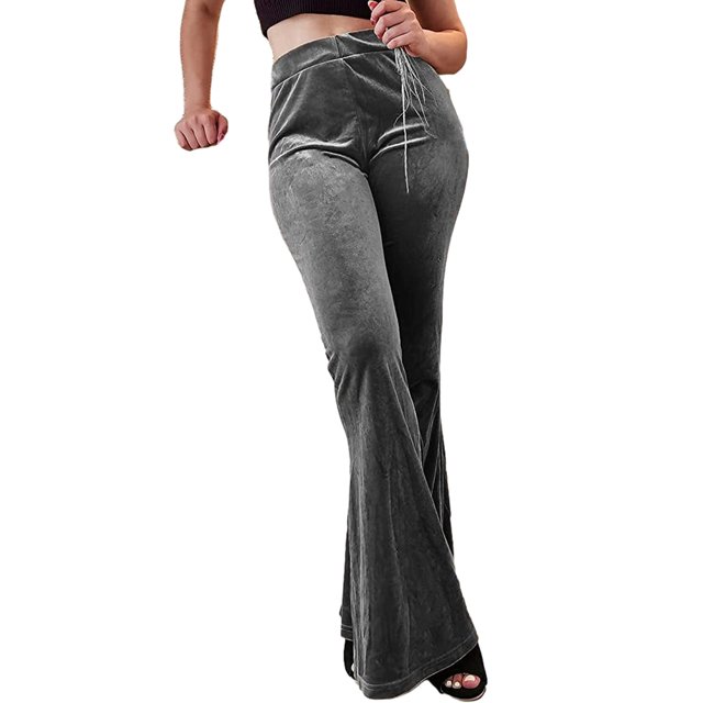 Honganda Women’s Velvet Flare Pants Solid Color Slim Fit Bell-Bottom Trousers Bootcut Pants
