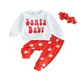 thumbnail image 1 of 3 Pcs Lettre de Noël Manches Longues Hauts Pantalons de Père Noël Bandeau Fille, 1 of 1