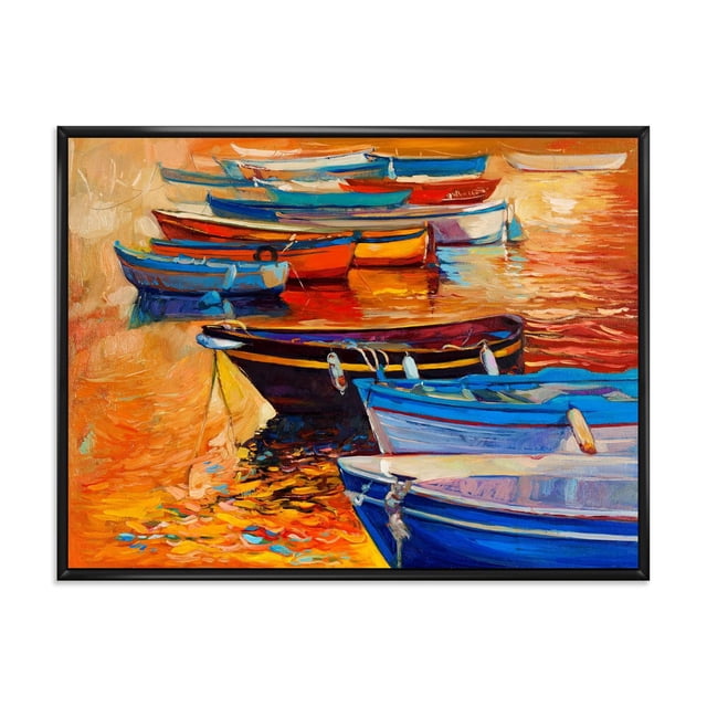 Sunset Time Frame Designart Boats In The Harbor During Warm Colourd Sunset I FLOAT FRAME ...